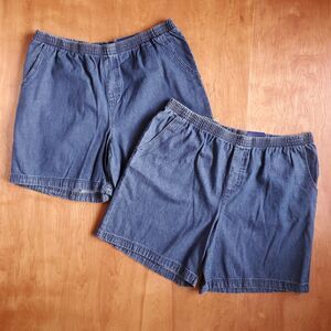 Basic Edition Jean Shorts Womens XL Lot of 2 Blue Denim Pockets Elastic Waist
